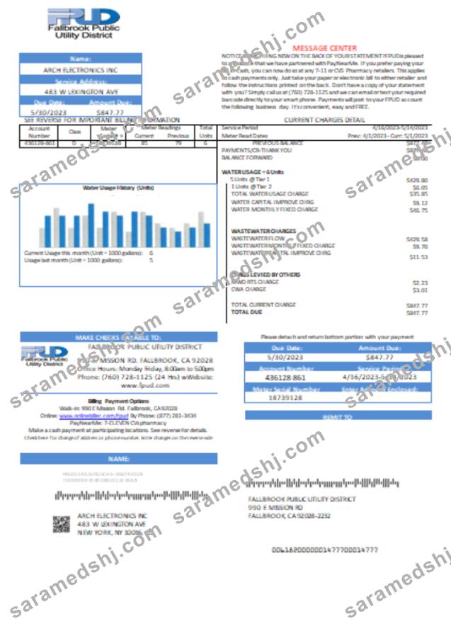 Fallbrook Public Utility District utility business bill, SCR
